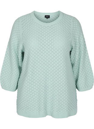 Gebreide blouse met patroon van biologisch katoen met 3/4 mouwen, Surf Spray, Packshot image number 0