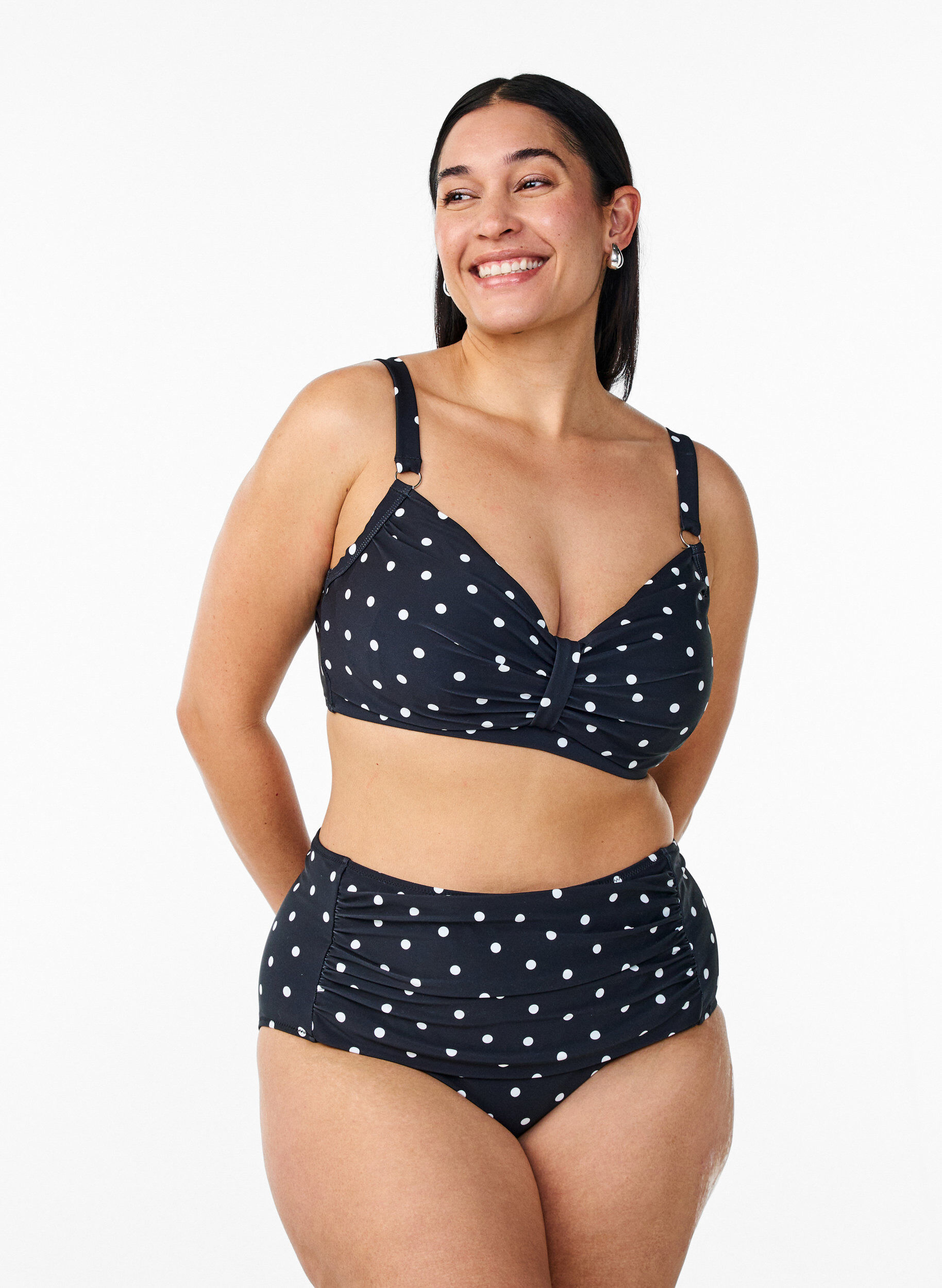 Hoge taille bikinibroekje met stippen, Zwart, Model