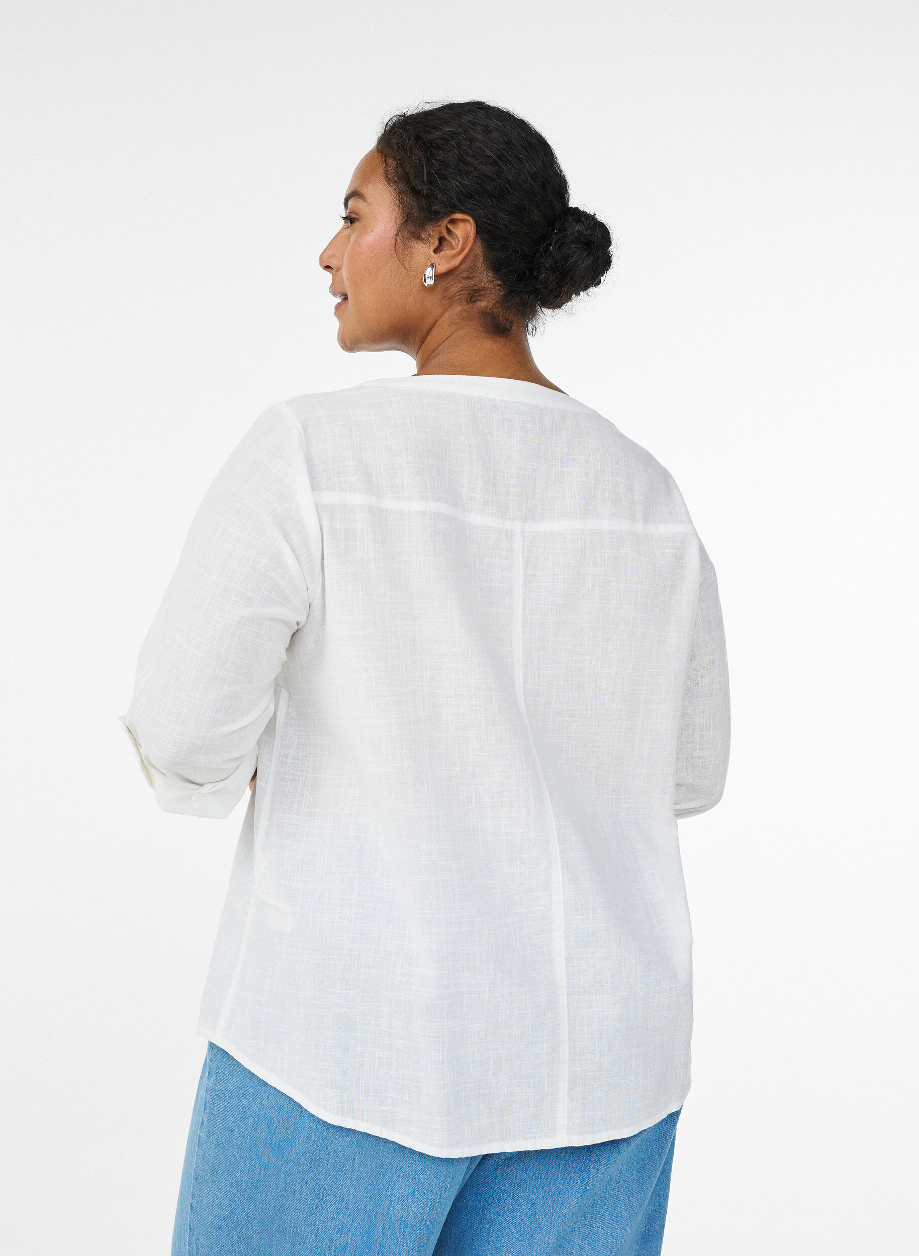 ZizziKatoenen blouse met V-hals, Wit, Model image number 2