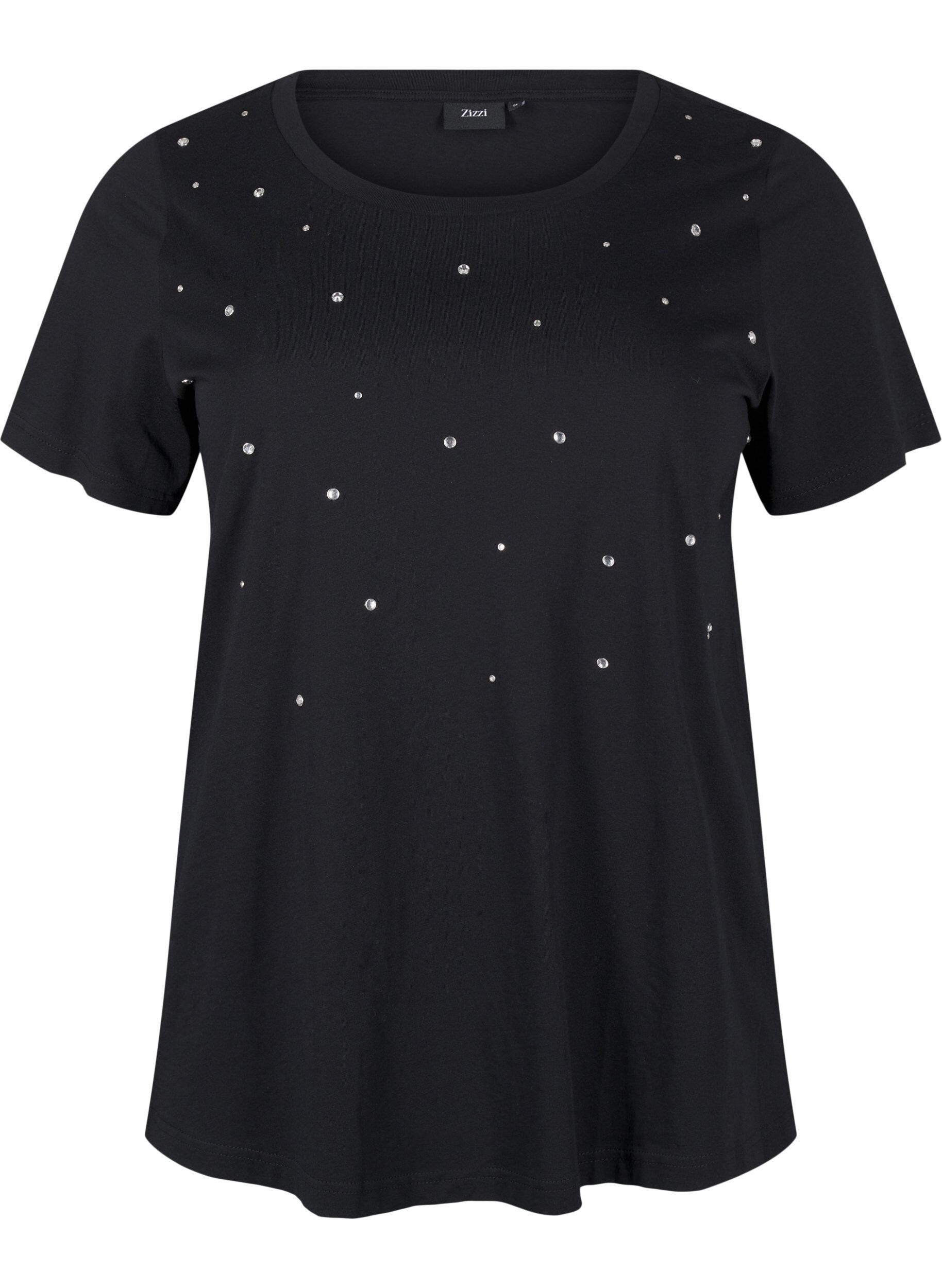Zizzi Katoenen T-shirt met strassteentjes, Black, Packshot image number 0