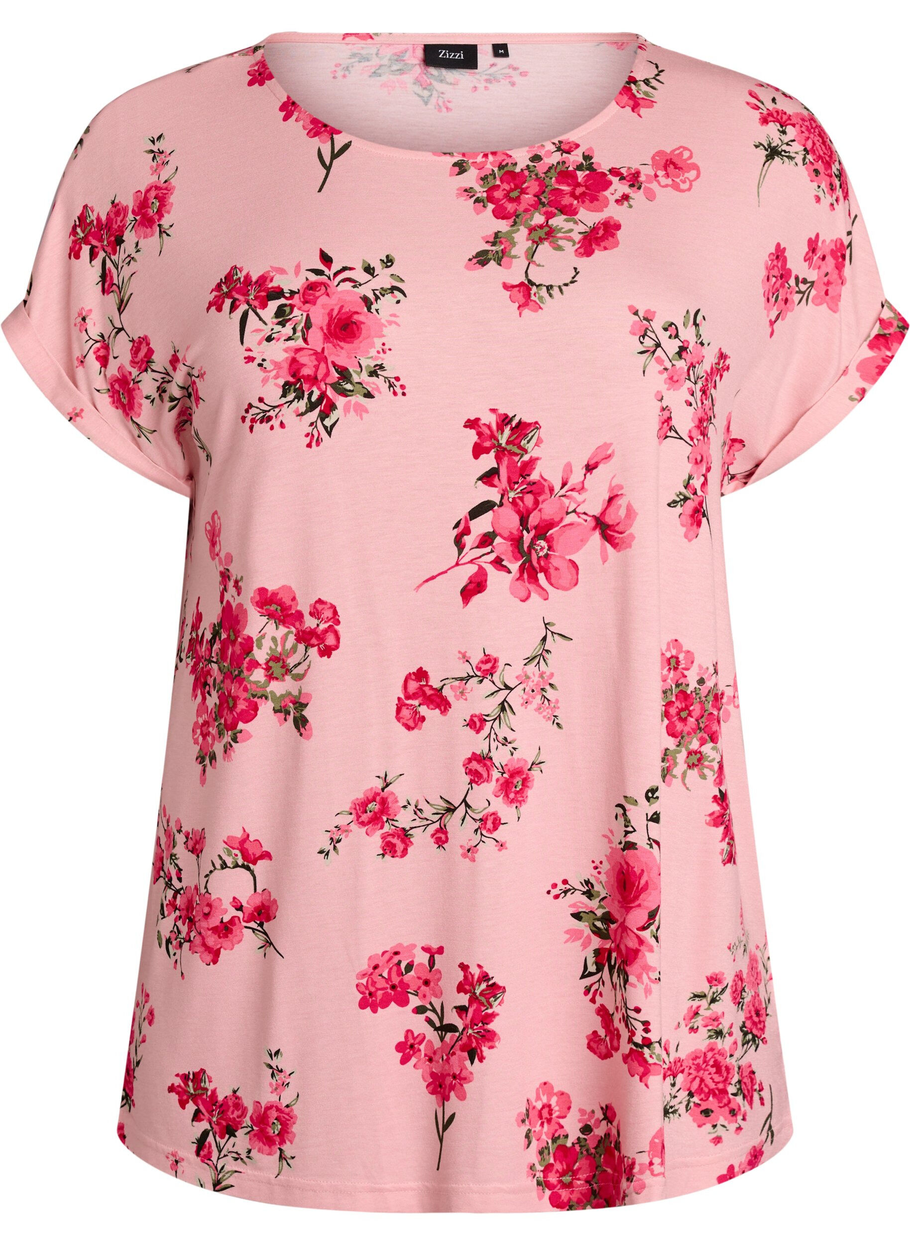 Zizzi T-shirt met bloemenprint, Roze, Packshot image number 0