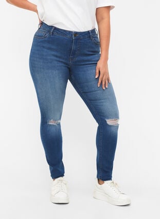 Destroyed super slanke Sanna jeans, Blue denim, Model image number 2