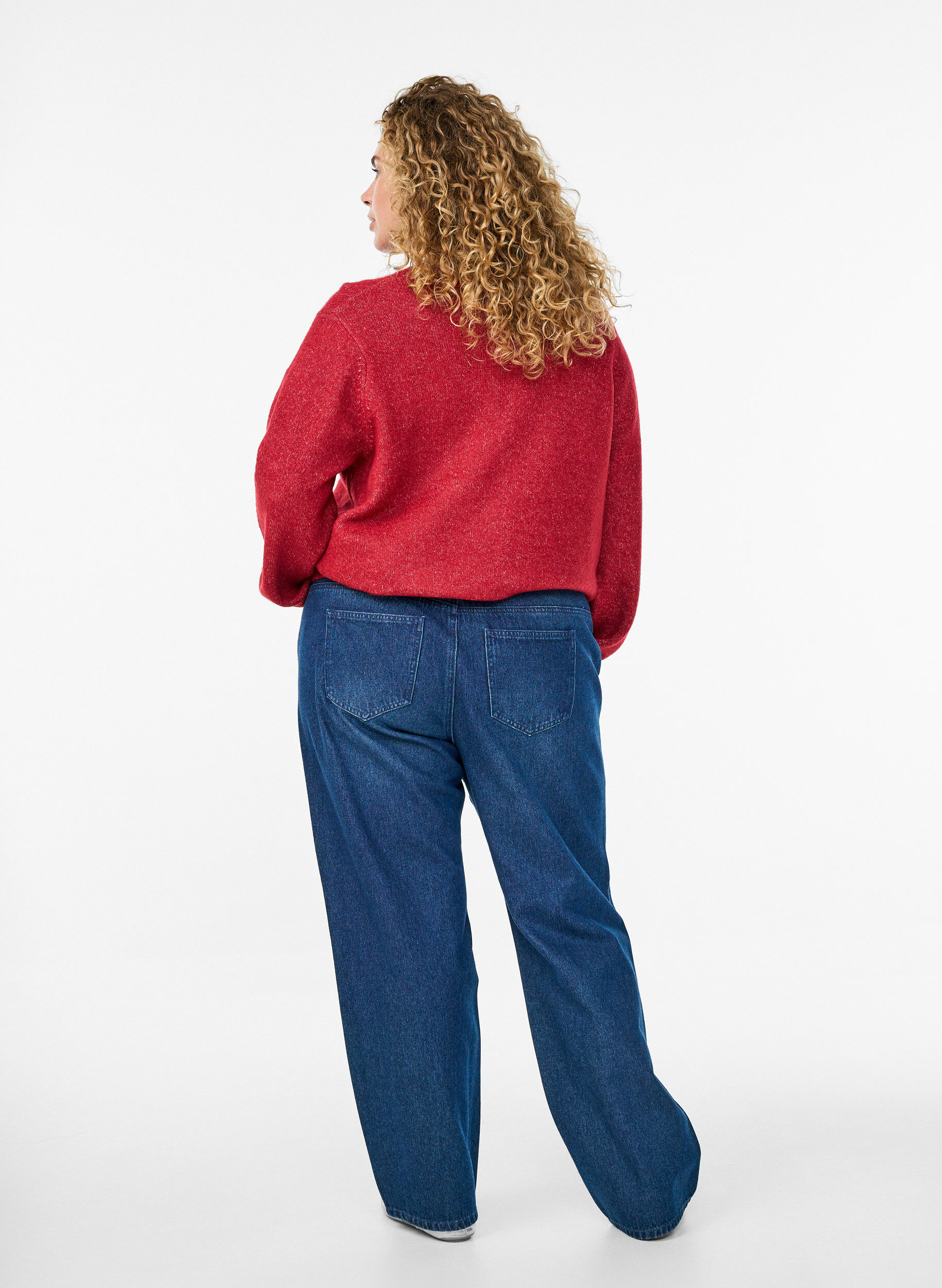 Zizzi Straight-fit jeans met rhinestones en een hoge taille, Blauw, Model image number 1