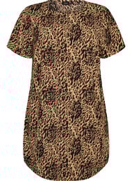 Jurk met print en korte mouwen, Bruin