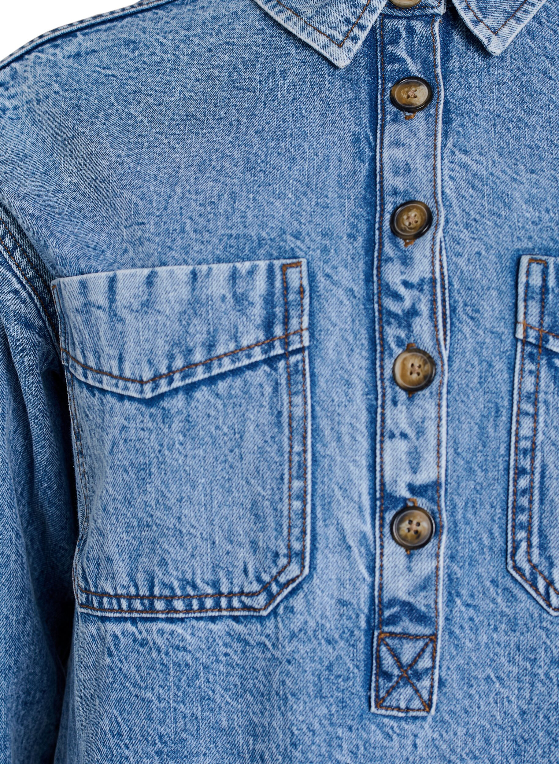 Zizzi Denimshirt met halve sluiting en borstzakken, Blauw, Packshot image number 2