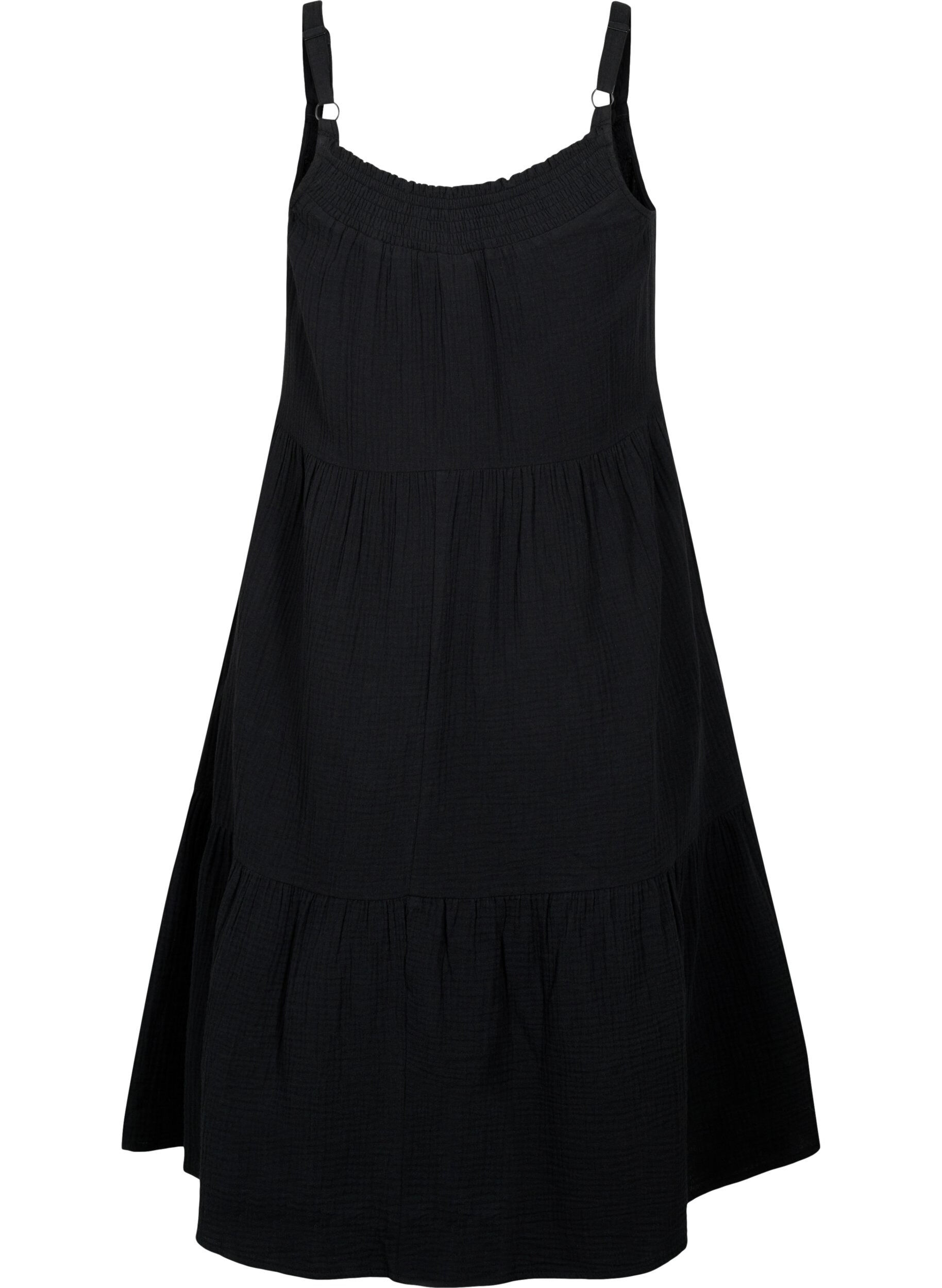 Zizzi Effen katoenen strapless jurk, Black, Packshot image number 1