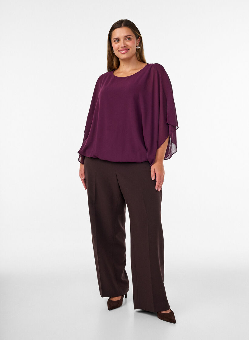 Chiffon blouse met balloneffect, Paars, Model image number 1