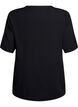 Geweven blouse met korte mouwen en ronde hals, Zwart, Packshot image number 1