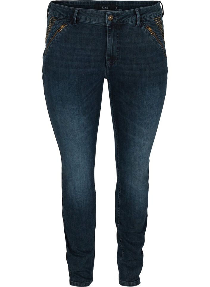 Slim fit Emily jeans met klinknagels, Dark blue, Packshot image number 0