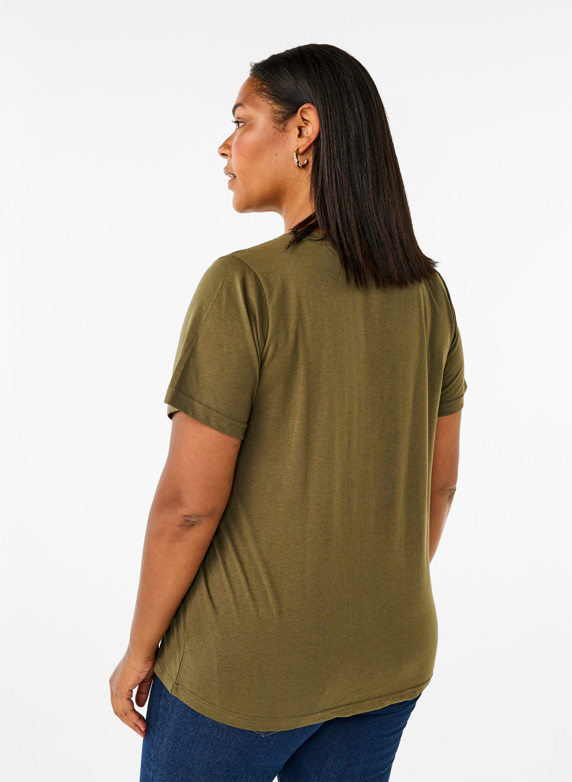 Zizzi FLASH - T-shirt met motief, Olive Night Flower, Model image number 1