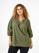 Blouse van katoenmix met linnen en gehaakt detail, Deep Lichen Green, Model image number 0
