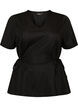 Blouse in een katoenmix met V-hals en striklint, Zwart, Packshot image number 0