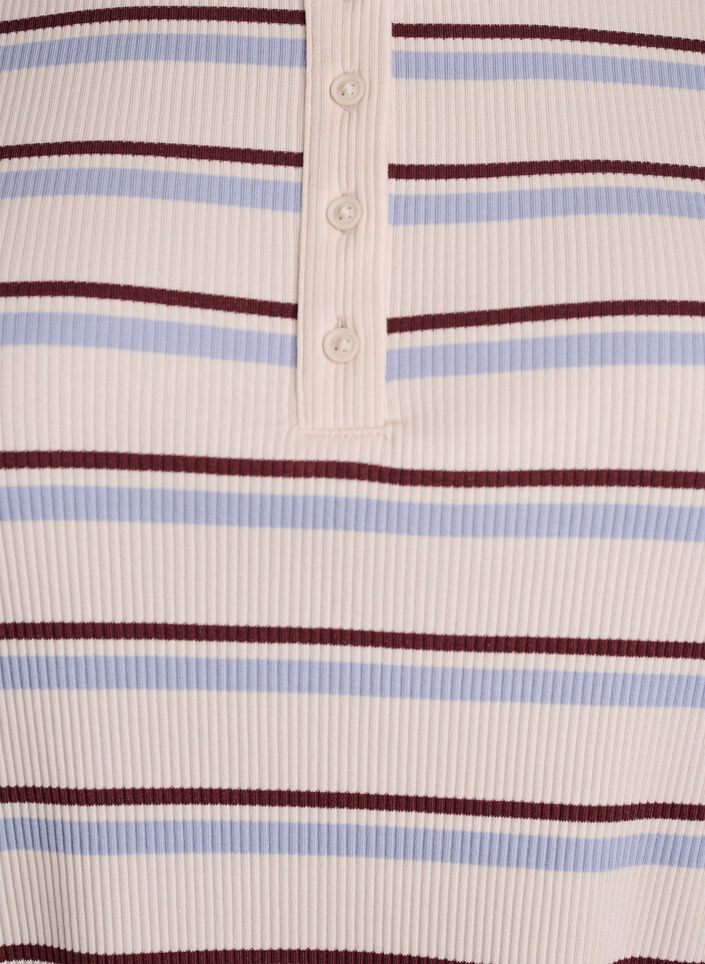 T-shirt met strepen en geribde knoopdetails, Paars, Packshot image number 2
