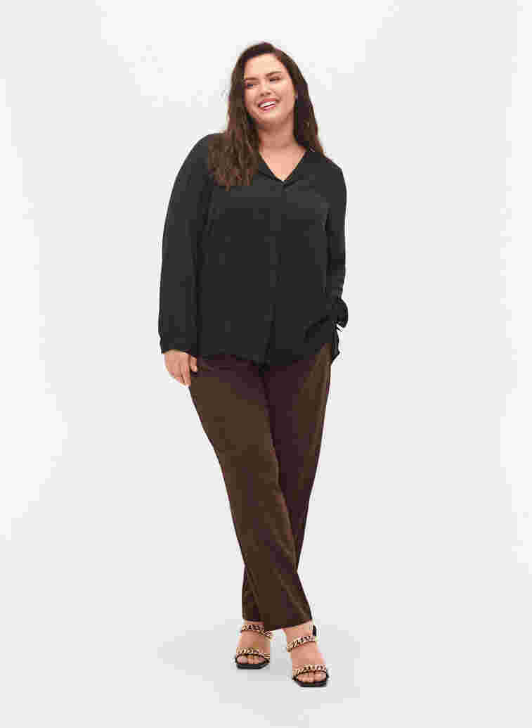 Effen kleur overhemd met v-hals, Black, Model image number 1
