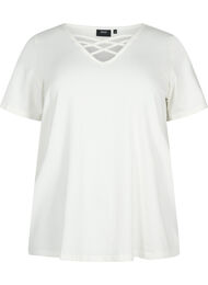 T-shirt met v-hals en kruisdetail, Warm Off-white