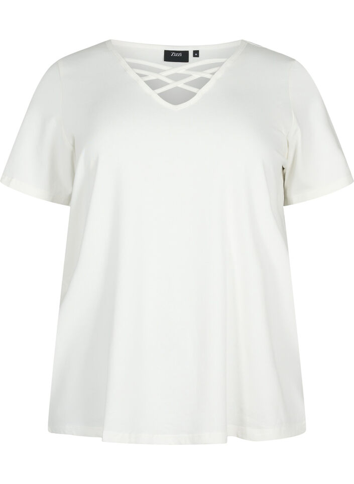 T-shirt met v-hals en kruisdetail, Warm Off-white, Packshot image number 0