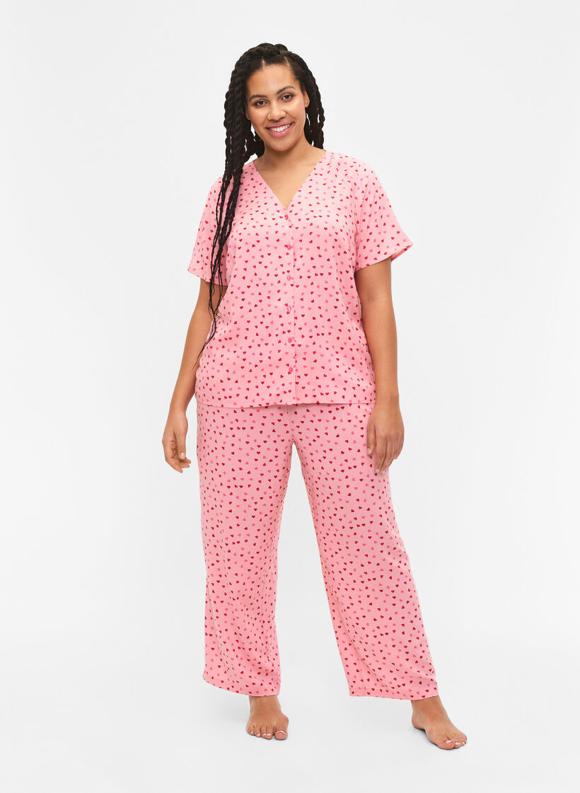 Bedrukte pyjamatop van viscose, Roze, Model image number 1