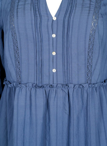 Gestreepte viscose jurk met kanten rand en 3/4 mouwen, Vintage Indigo, Packshot image number 2