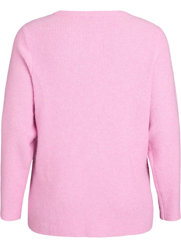 Gem&ecirc;leerde gebreide blouse met ronde hals, Roze, Packshot image number 1
