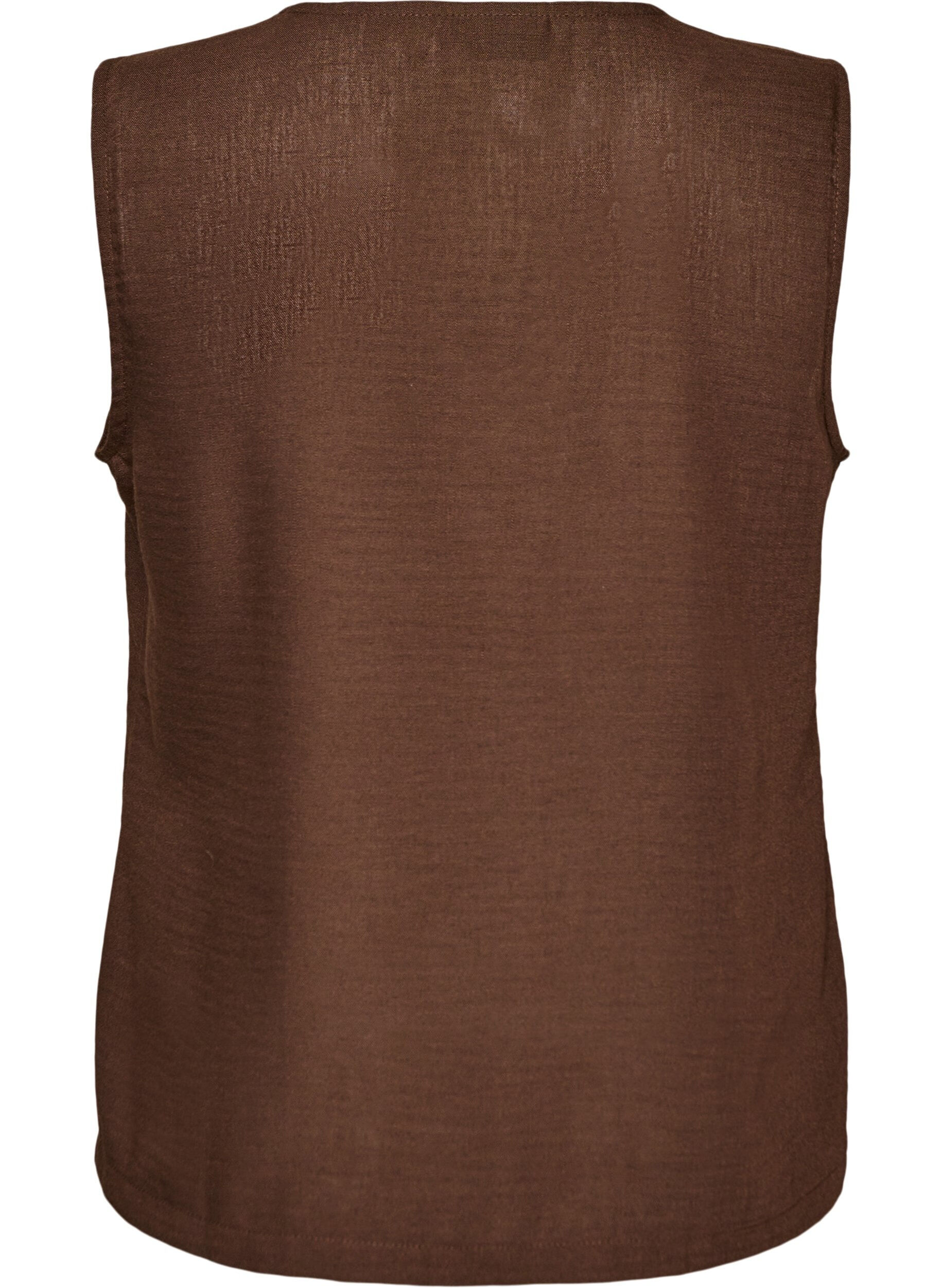 ZizziMouwloos vest met V-hals en knopen, Bruin, Packshot image number 1