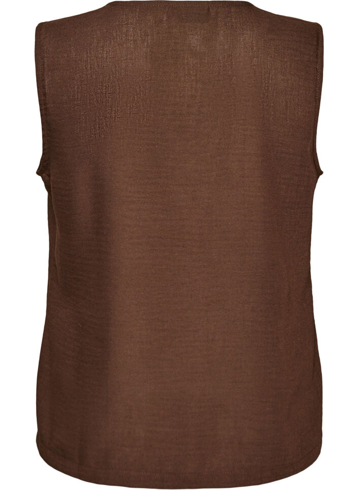 Mouwloos vest met V-hals en knopen, Bruin, Packshot image number 1