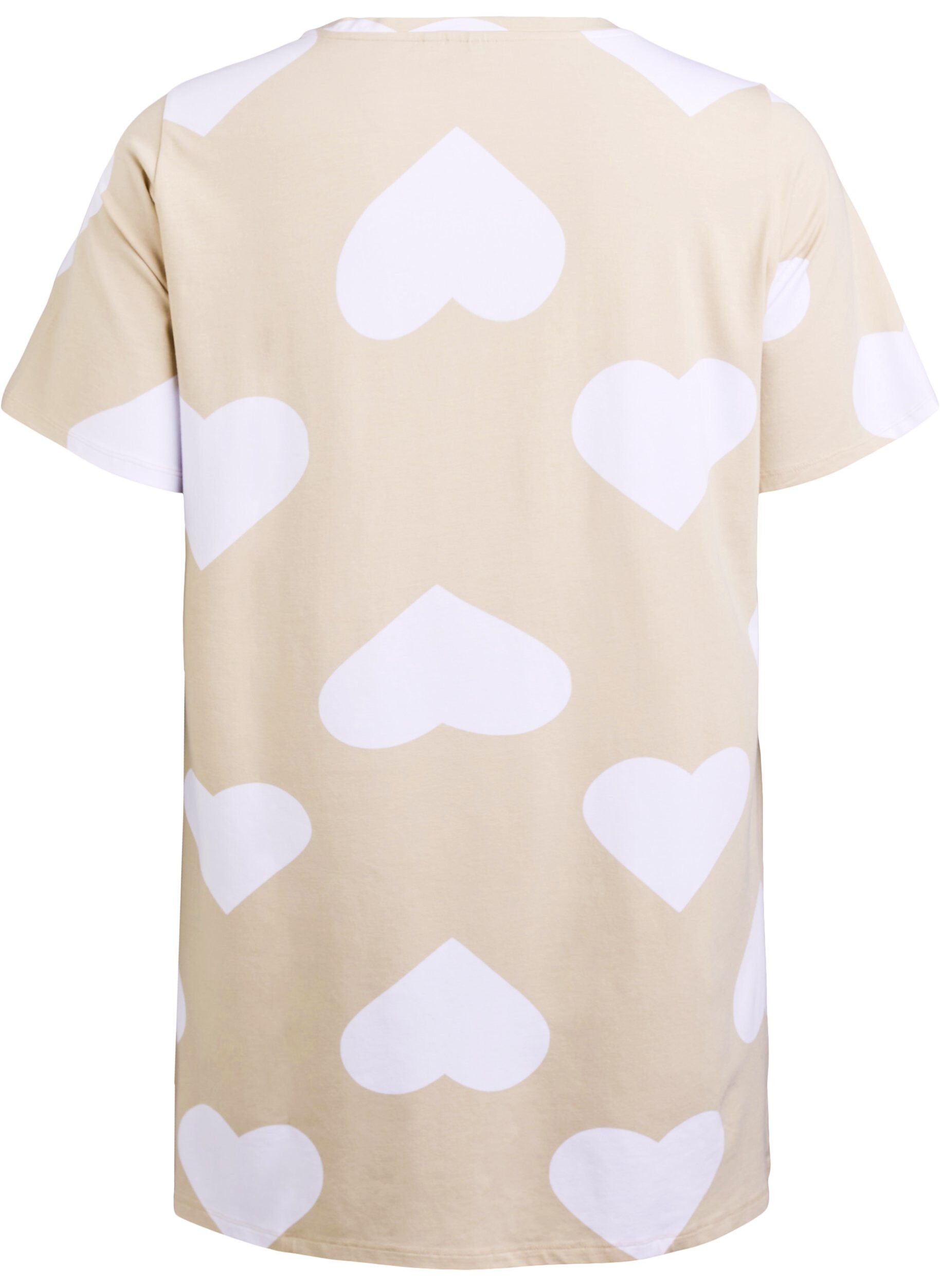 Zizzi Lange nacht T-shirt in een modalmix met hartjes, Beige, Packshot image number 1