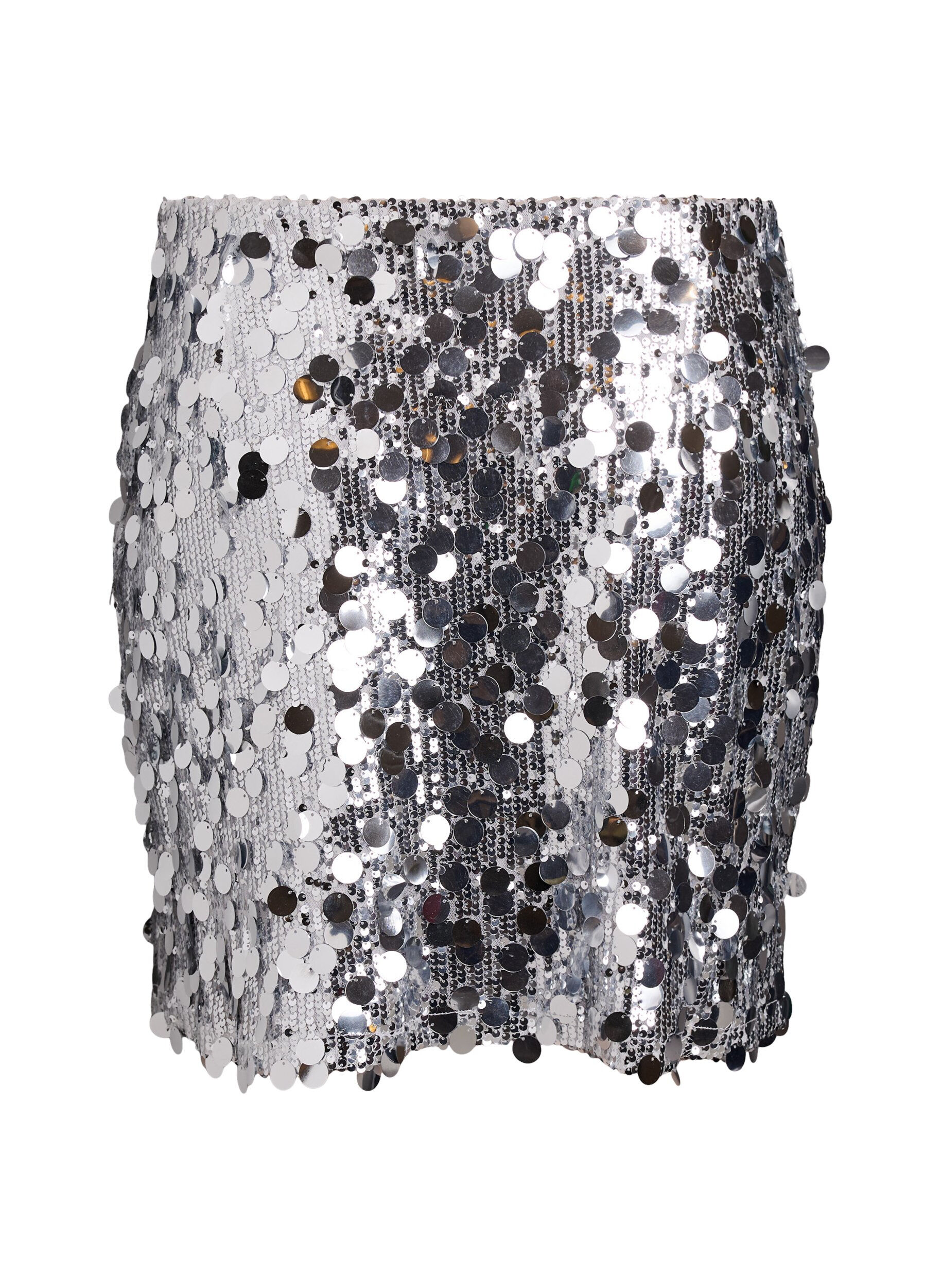 Zizzi Korte paillettenrok met elastische tailleband, Zilver, Packshot image number 1