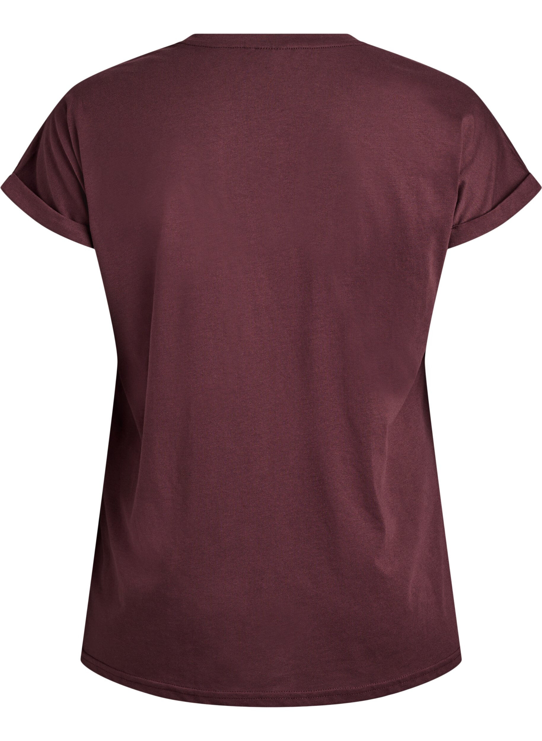 Zizzi T-shirt met korte mouwen in een katoenmix, Donker Bordeaux, Packshot image number 1