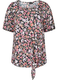 Viscose blouse met korte mouwen en bloemenprint, Flower AOP