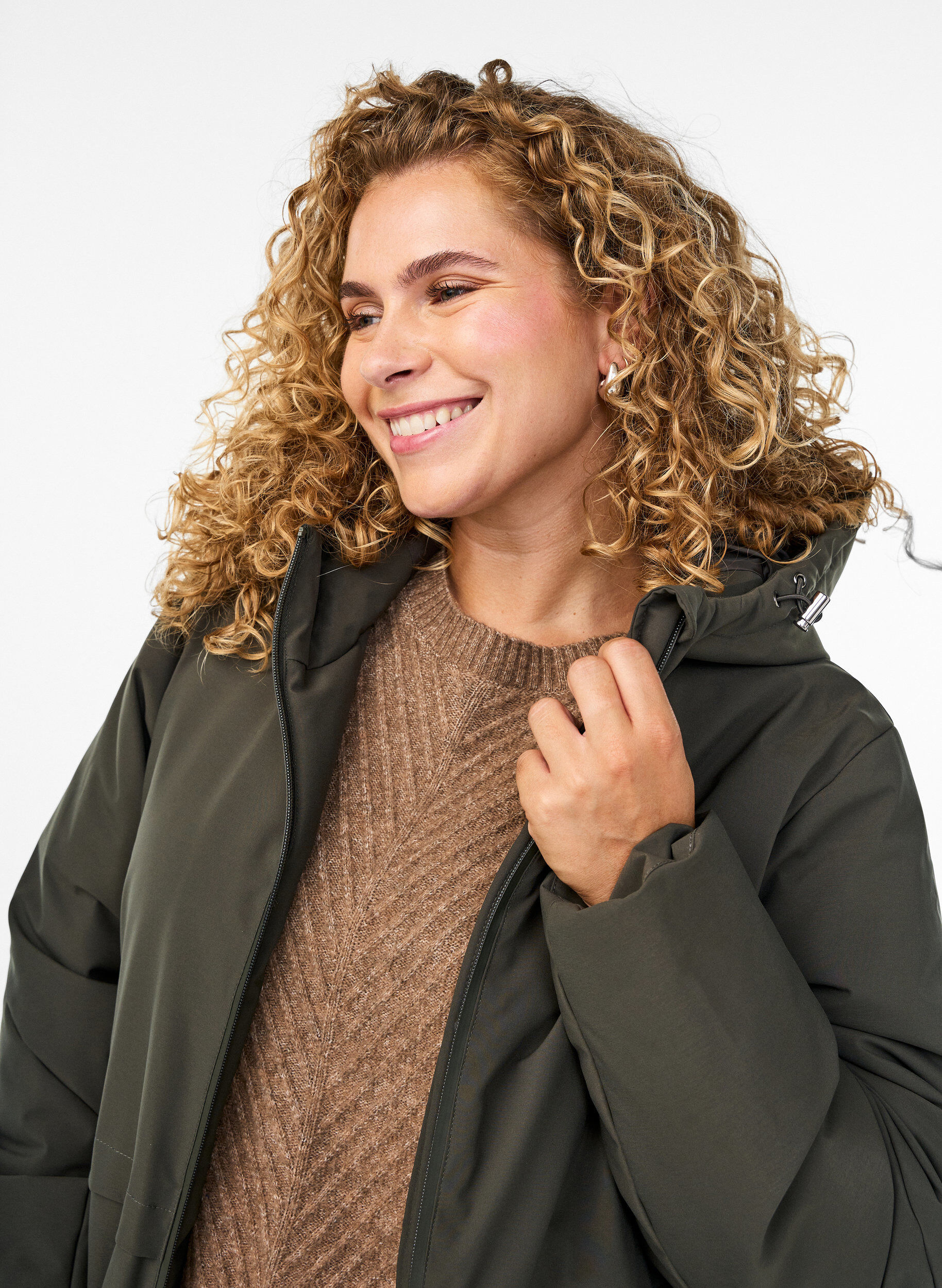 Zizzi Winterjas met verstelbare taille, Groen, Model image number 3