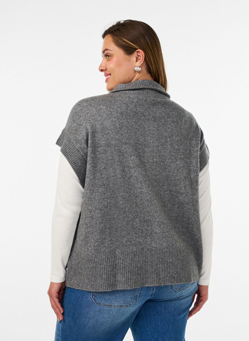 Gebreid gilet met hoge kraag en rits, Grijs, Model image number 2
