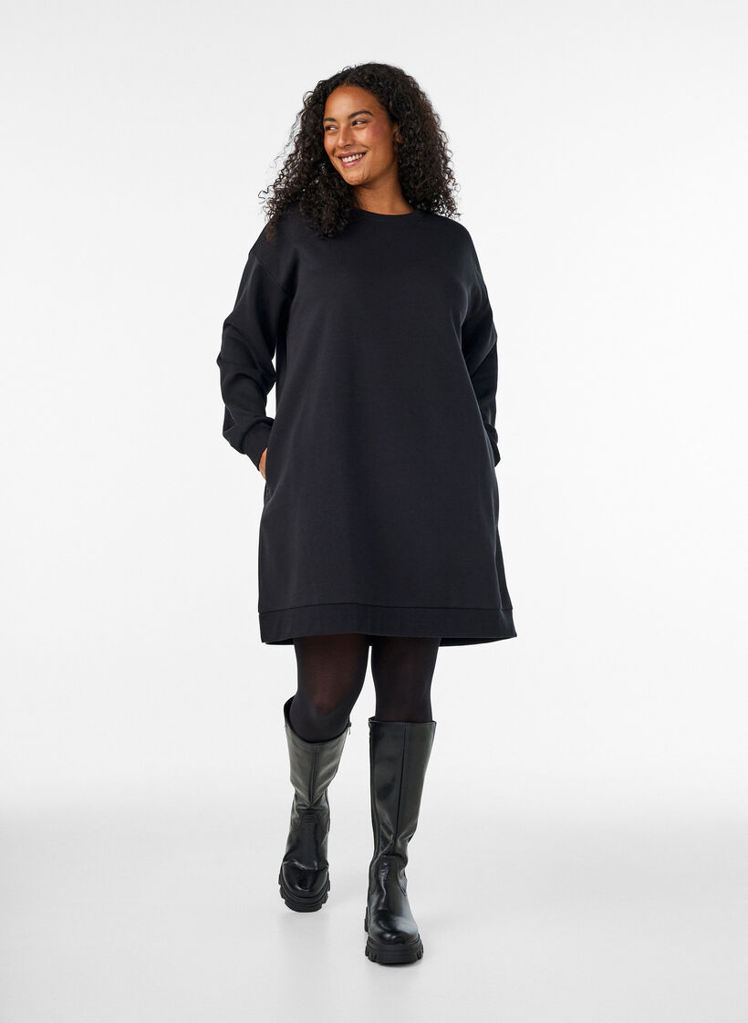Losse sweatshirtjurk met zakken, Zwart, Model image number 1