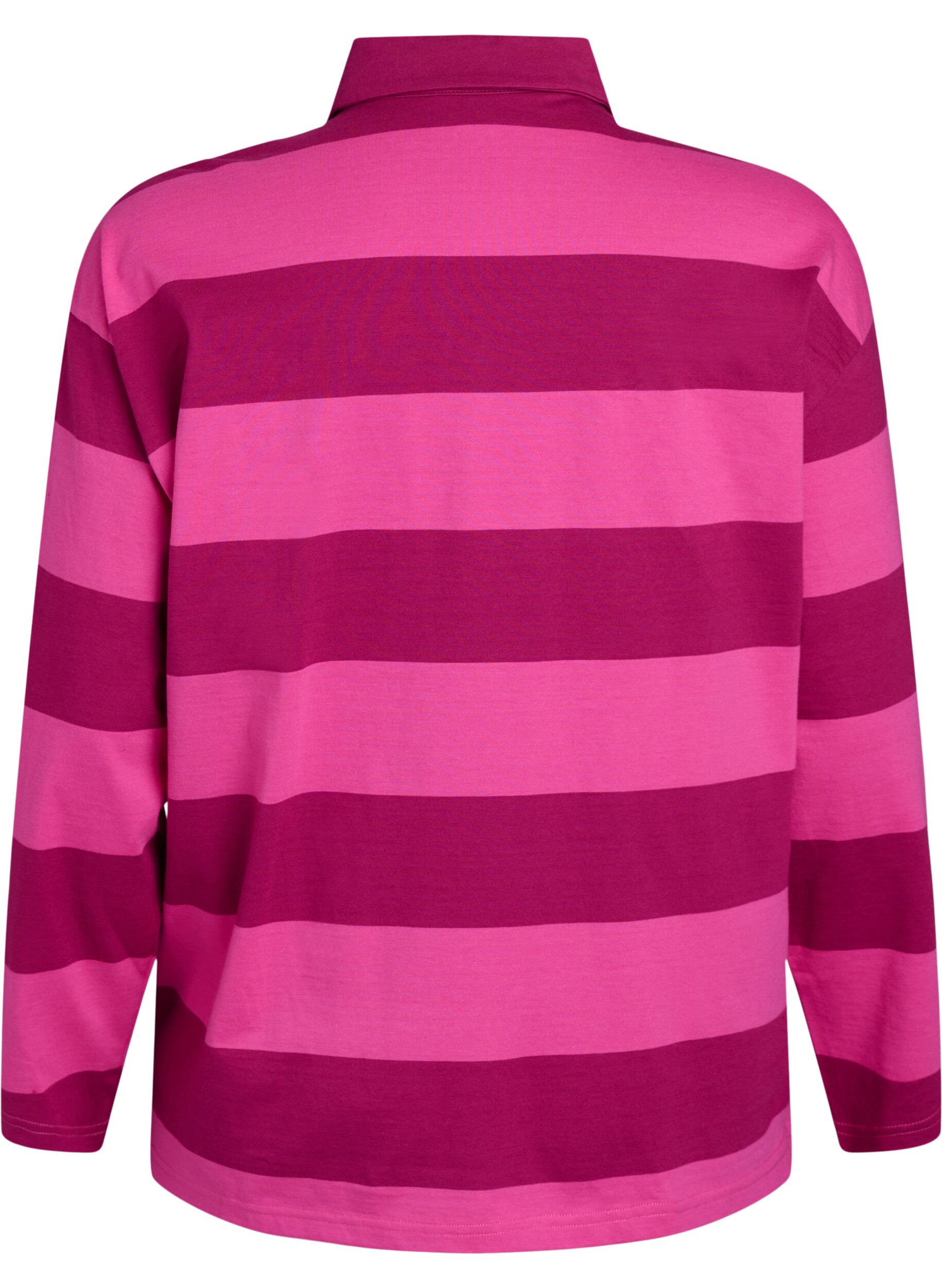 Zizzi Gestreept poloshirt met geborduurde tekst, Roze, Packshot image number 1