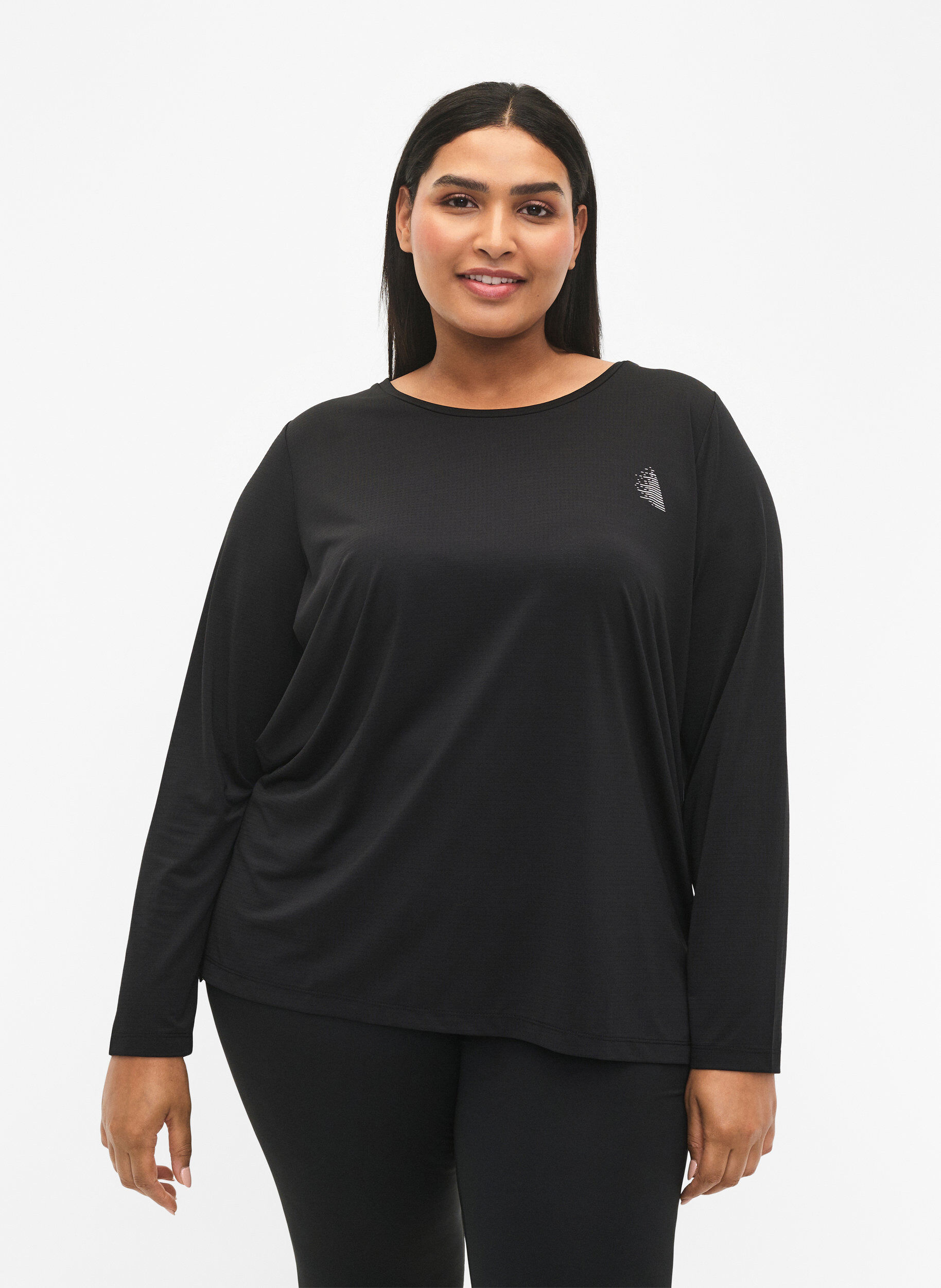 Zizzi Sportblouse met structuur en lange mouwen, Black, Model image number 0