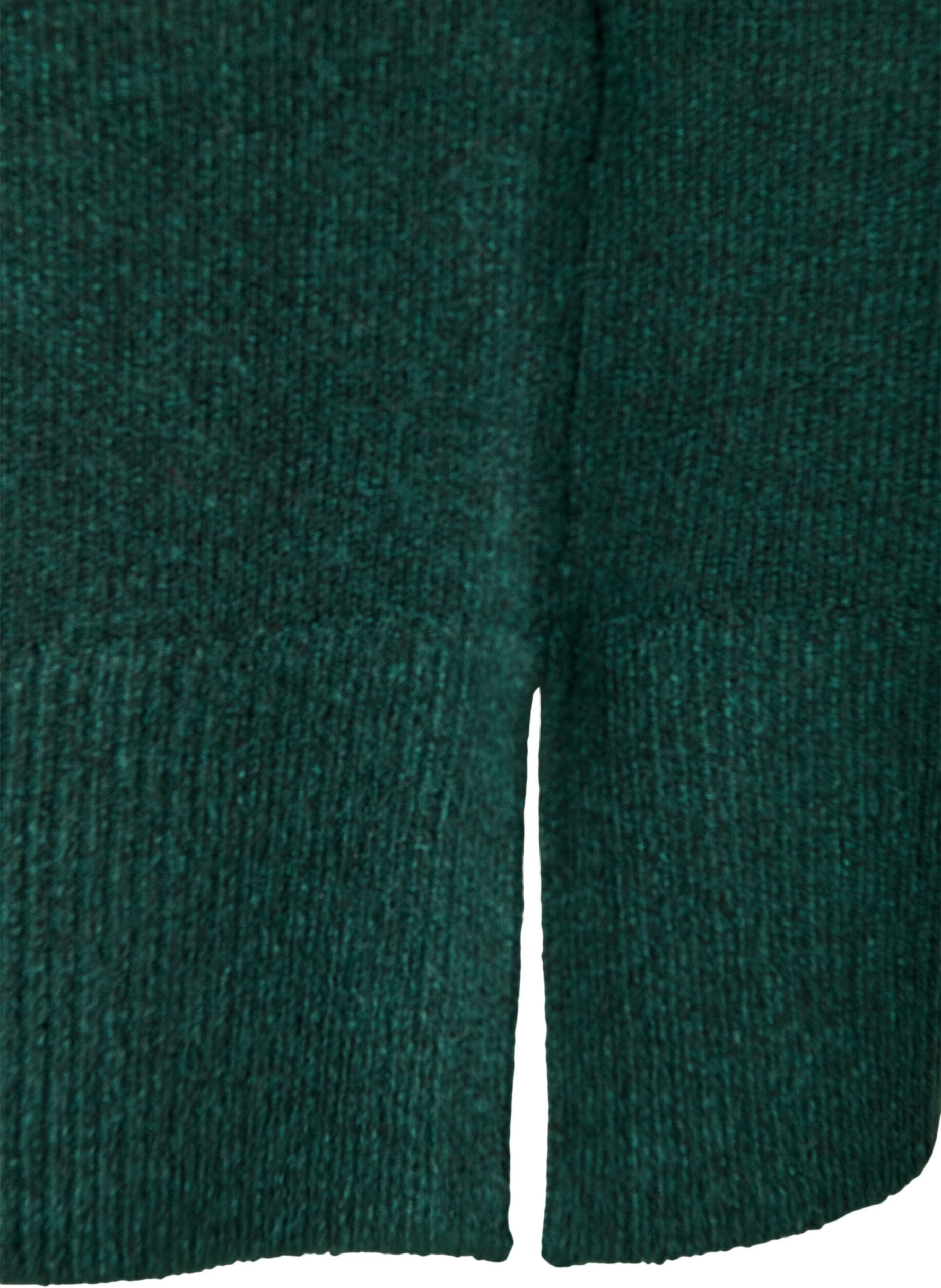 ZizziKorte gebreide jurk met golvende zoom en splitjes, Groen, Packshot image number 3