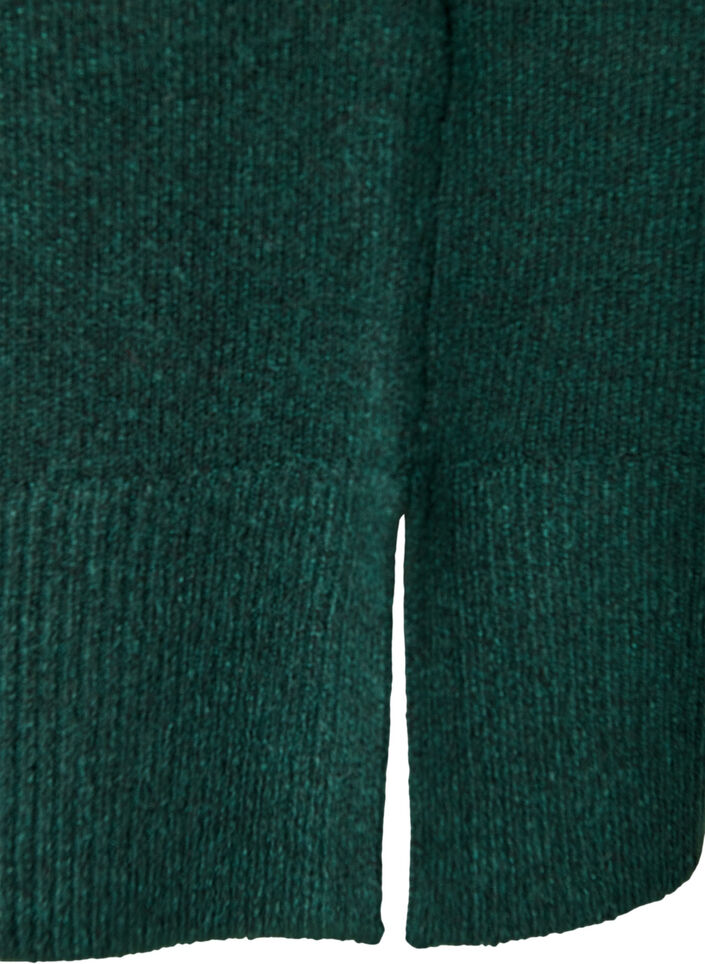 Korte gebreide jurk met golvende zoom en splitjes, Groen, Packshot image number 3