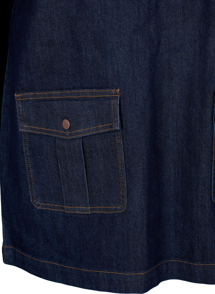 Denim jurk met grote zakken en 3/4 mouwen, Blauw, Packshot image number 3