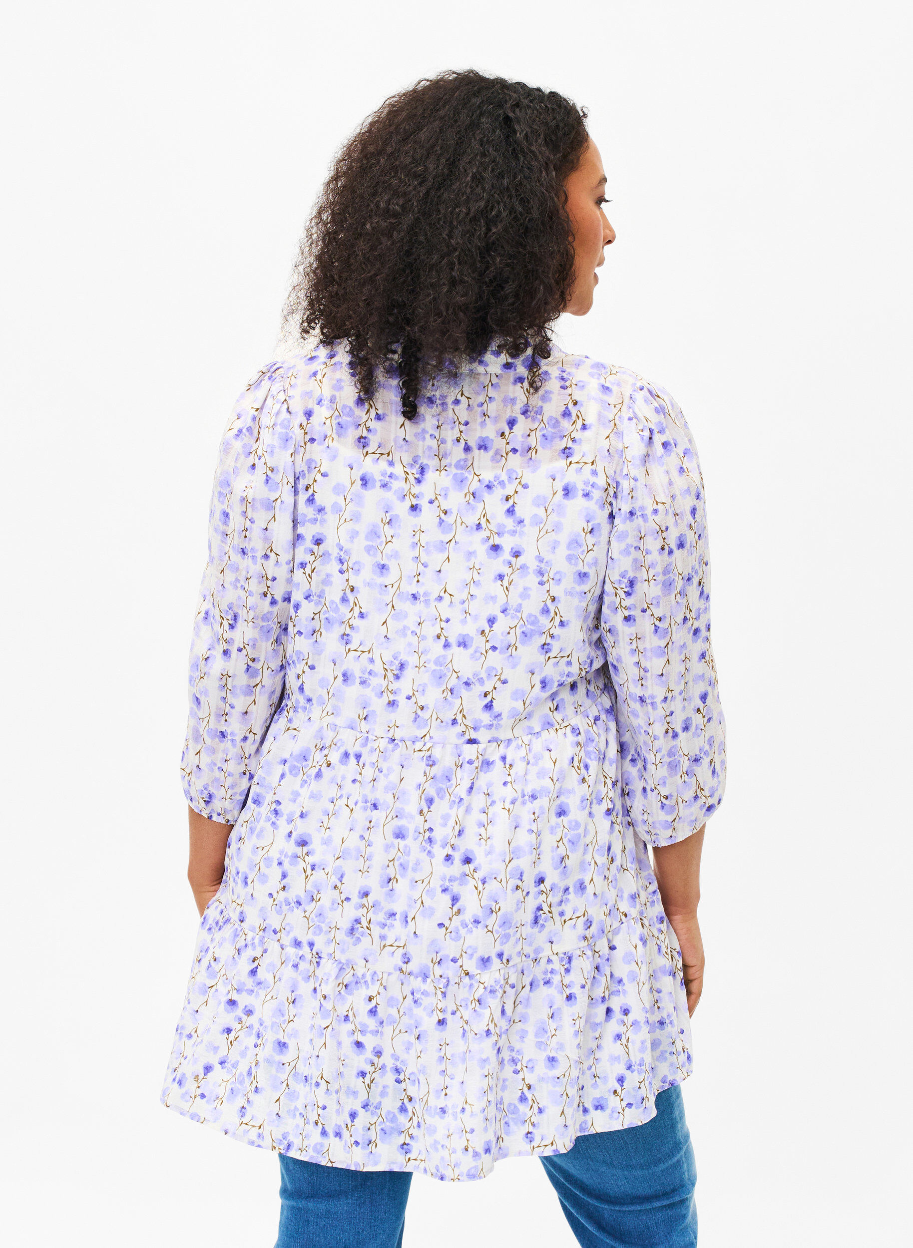 Zizzi Tuniek met 3/4-mouwen en bloemenprint, Sand Verbena AOP, Model image number 1