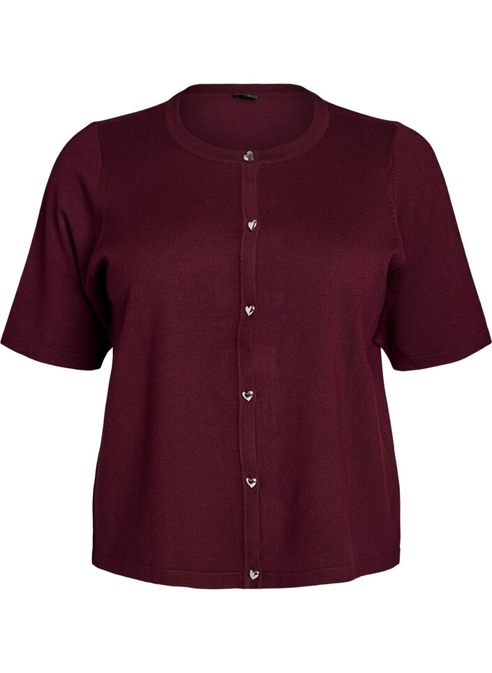 Gebreid vest met hartvormige knopen en korte mouwen, Rood, Packshot image number 0
