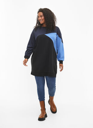 Lang sweatshirt met colorblock, Night S. Color Block, Model image number 2