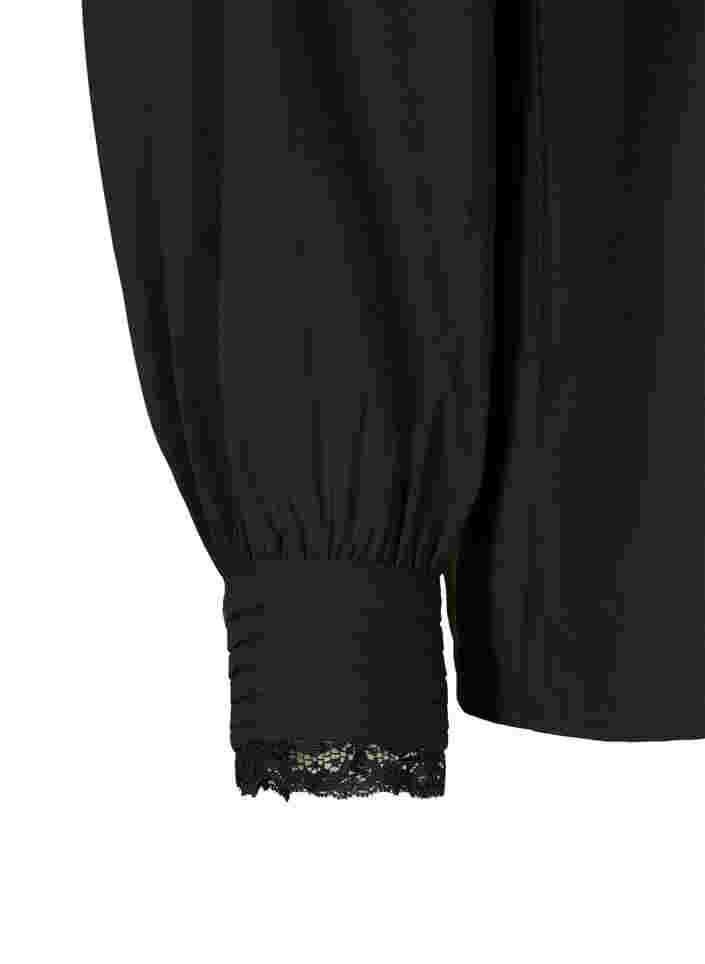 Blouse met lange mouwen en v-hals, Black, Packshot image number 3