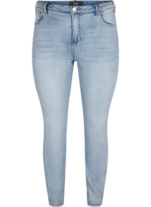 Amy jeans met hoge taille en decoratieve steentjes, Light blue, Packshot image number 0