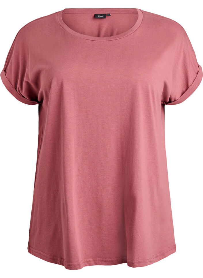 T-shirt met korte mouwen in een katoenmix, Roze, Packshot image number 0