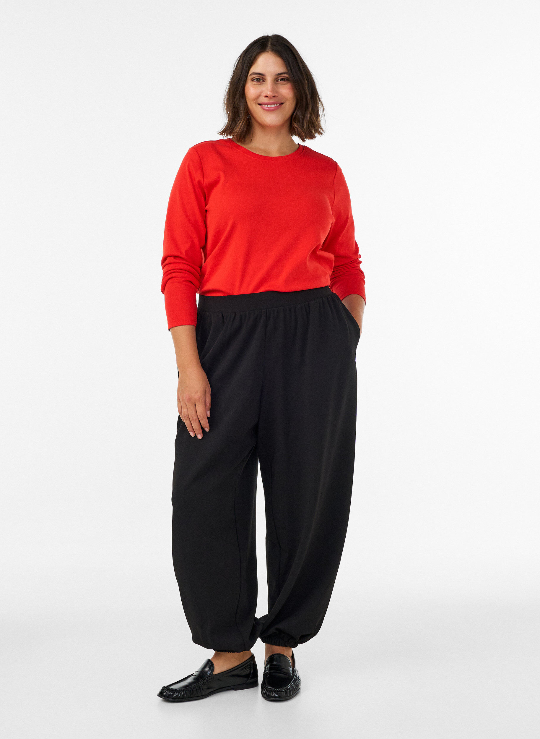 ZizziBasic T-shirt met lange mouwen en ronde hals, Rood, Model image number 1