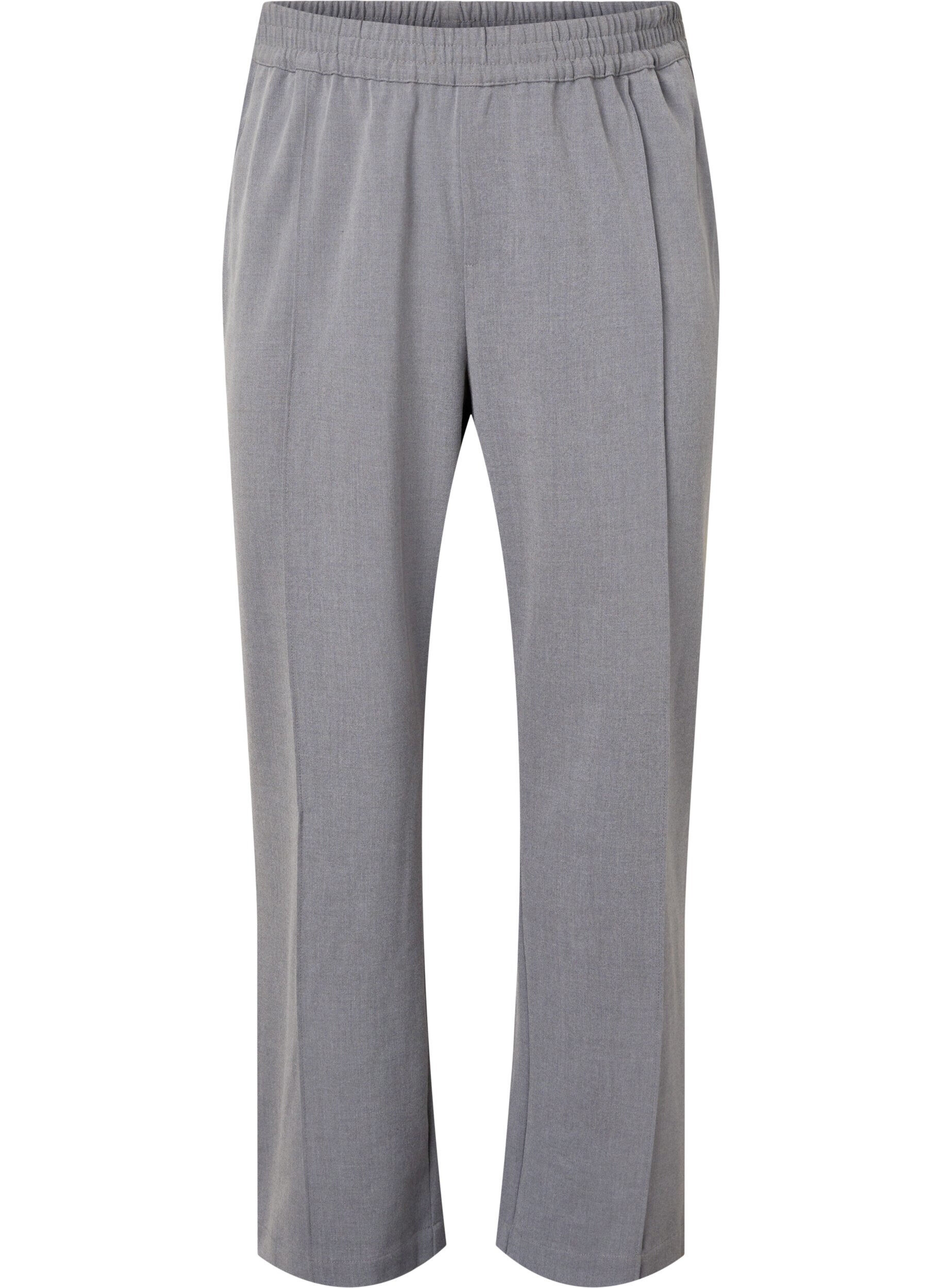 Zizzi Grijs gem&ecirc;leerde broek met elastiek in de taille, Medium Grey Melange, Packshot image number 0