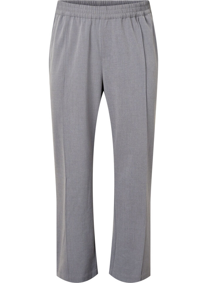 Grijs gemêleerde broek met elastiek in de taille, Medium Grey Melange, Packshot image number 0