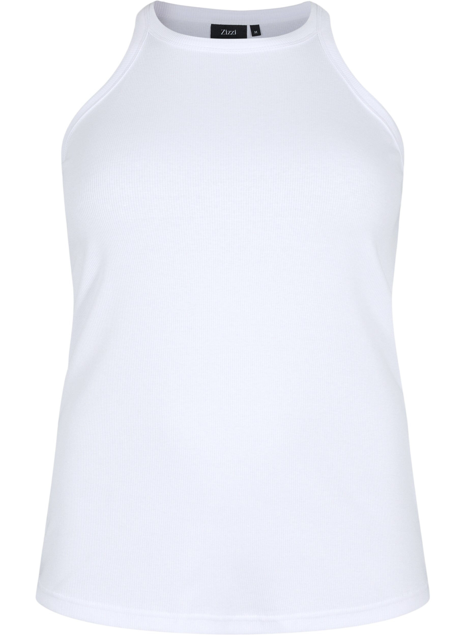 Zizzi Geribde katoenen tanktop, Bright White, Packshot image number 0