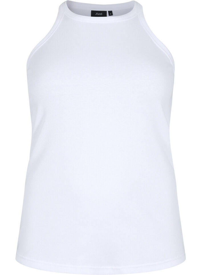 Geribde katoenen tanktop, Bright White, Packshot image number 0