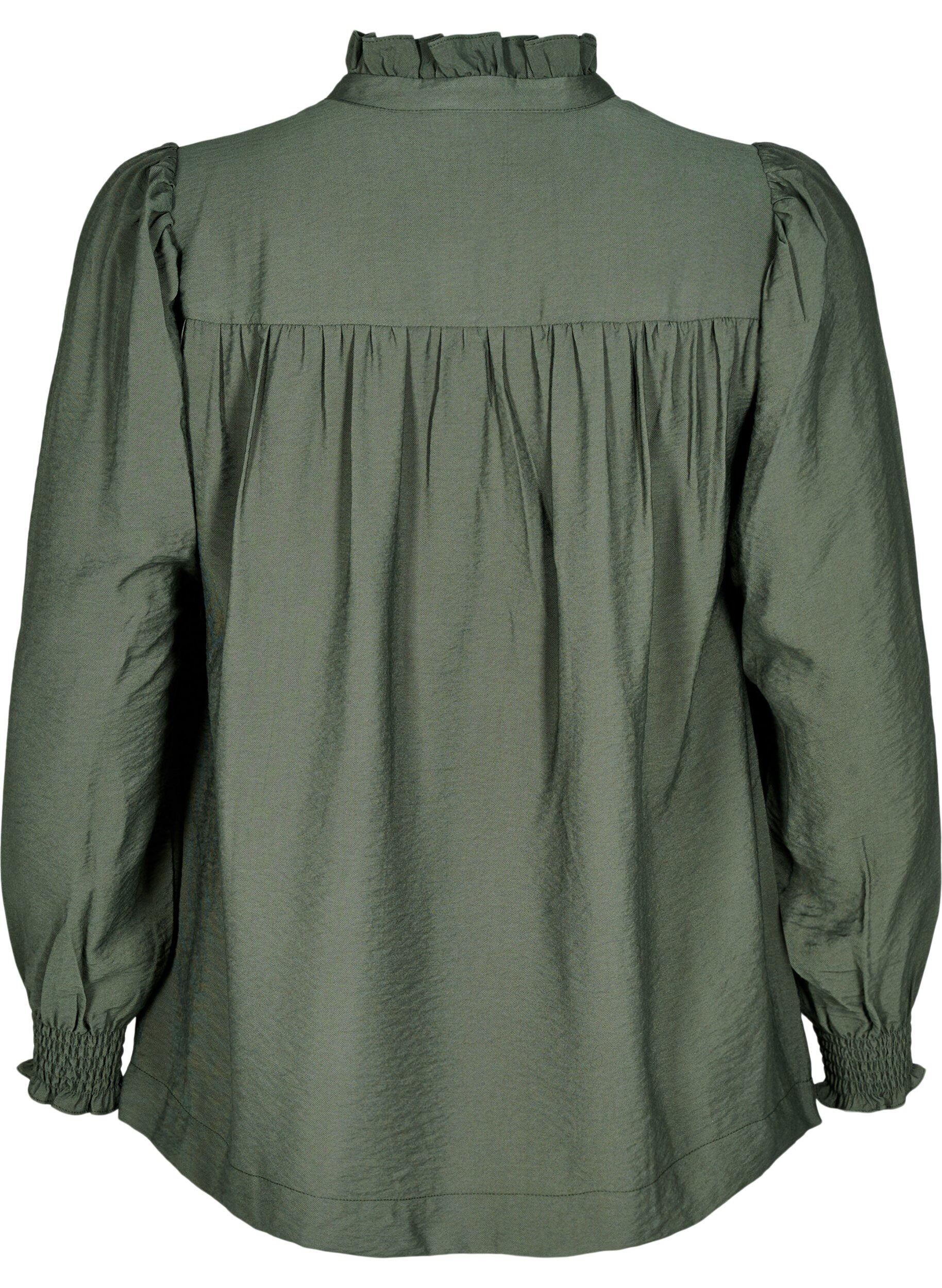 Zizzi Blouse met rucheskraag, Groen, Packshot image number 1