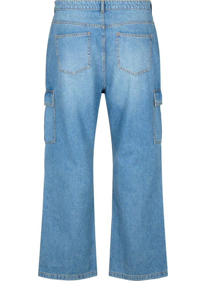 Loszittende jeans met cargozakken, Light blue, Packshot image number 1